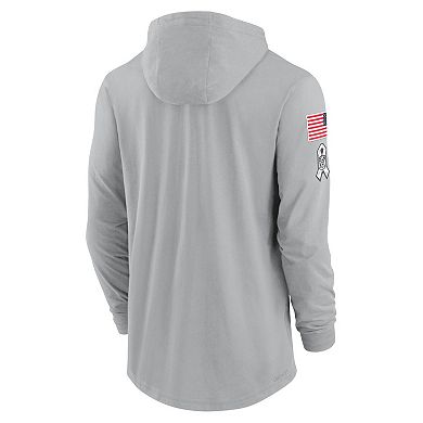 Men's Nike Gray Las Vegas Raiders 2024 Salute to Service Lightweight Performance Long Sleeve Hooded T-Shirt