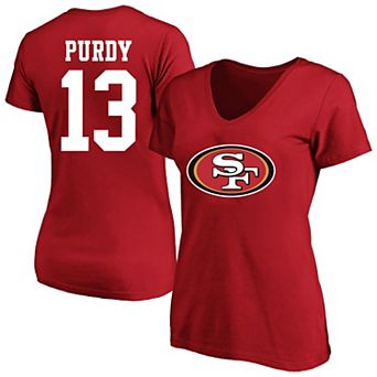 Women's Fanatics Brock Purdy Scarlet San Francisco 49ers Plus Size Player Name & Number V-Neck T-Shirt