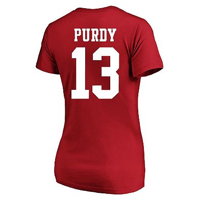 Women's Brock Purdy Scarlet San Francisco 49ers Plus Size Fair Catch Name & Number Scoop Neck T-Shirt