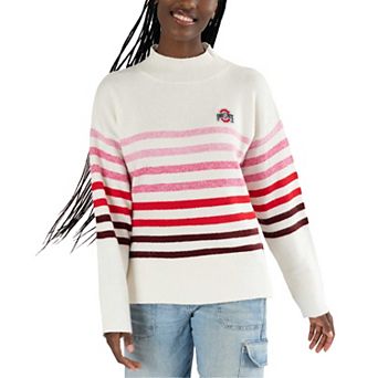 Women's Lusso White Ohio State Buckeyes Simone Striple Mock Neck Oversized Pullover Sweatshirt