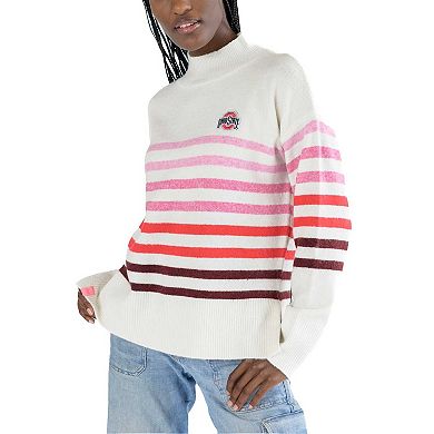 Women's Lusso White Ohio State Buckeyes Simone Striple Mock Neck Oversized Pullover Sweater