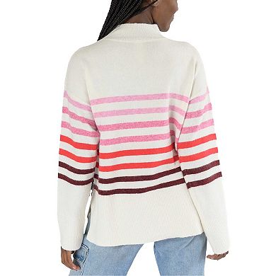 Women's Lusso White Ohio State Buckeyes Simone Striple Mock Neck Oversized Pullover Sweater