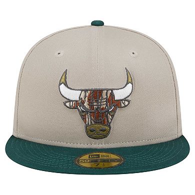 Men's New Era Natural/Hunter Green Chicago Bulls Lifestyle Tree Bark 59FIFTY Fitted Hat