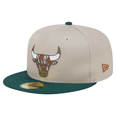 Men's New Era Natural/Hunter Green Chicago Bulls Lifestyle Tree Bark 59FIFTY Fitted Hat