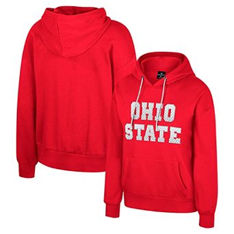 Women's Colosseum Scarlet Ohio State Buckeyes Reflection Rhinestone Drawcord Pullover Hoodie