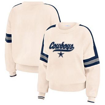 Women's WEAR by Erin Andrews Cream Dallas Cowboys Stripe Pullover Sweater
