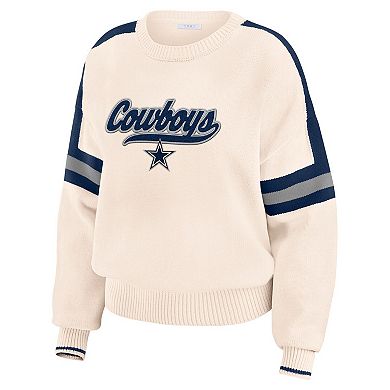 Women's WEAR by Erin Andrews Cream Dallas Cowboys Stripe Pullover Sweater