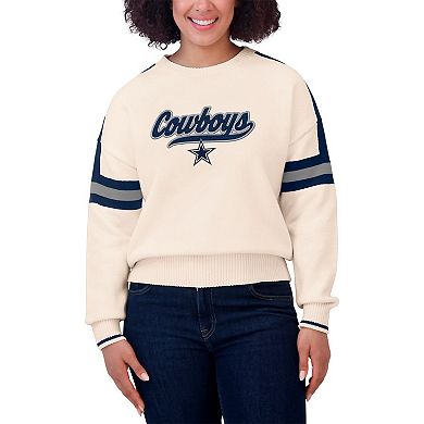 Women's WEAR by Erin Andrews Cream Dallas Cowboys Stripe Pullover Sweater