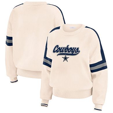 Women's WEAR by Erin Andrews Cream Dallas Cowboys Stripe Pullover Sweater