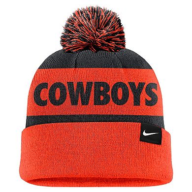 Men's Nike Navy/Orange Oklahoma State Cowboys Peak Stripe Cuffed Knit Hat with Pom