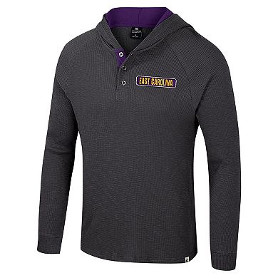 Men's Colosseum Charcoal ECU Pirates Dujour Ralgan Long Sleeve Henley Hoodie T-Shirt