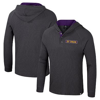 Men's Colosseum Charcoal ECU Pirates Dujour Ralgan Long Sleeve Henley Hoodie T-Shirt