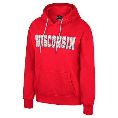 Women's Colosseum Red Wisconsin Badgers Reflection Rhinestone Drawcord Pullover Hoodie