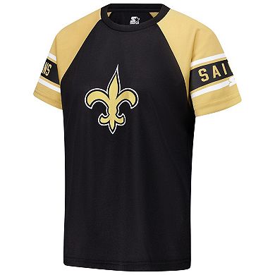 Women's Starter Black New Orleans Saints 1st Rounder Color Block Raglan Top