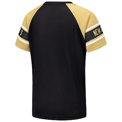 Women's Starter Black New Orleans Saints 1st Rounder Color Block Raglan Top