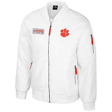 Men's Colosseum Clemson Tigers White Rabbit Full-Zip Bomber Jacket