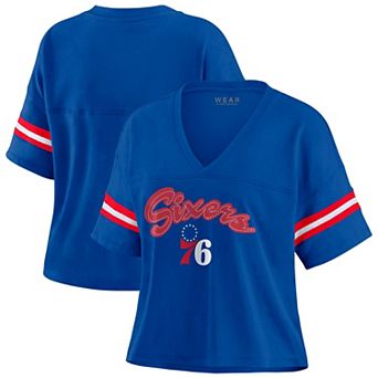 Women's WEAR by Erin Andrews Royal Philadelphia 76ers Plus Size Color Block Boxy V-Neck T-Shirt