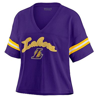 Women's WEAR by Erin Andrews Purple Los Angeles Lakers Plus Size Color Block Boxy V-Neck T-Shirt
