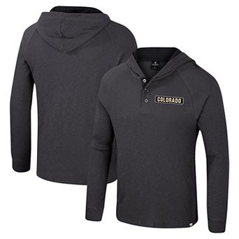 Men's Colosseum Charcoal Colorado Buffaloes Dujour Ralgan Long Sleeve Henley Hoodie T-Shirt
