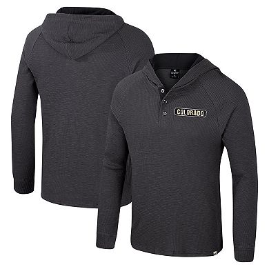 Men's Colosseum Charcoal Colorado Buffaloes Dujour Ralgan Long Sleeve Henley Hoodie T-Shirt