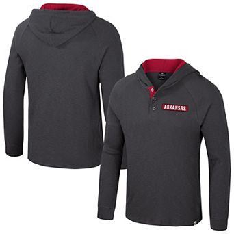 Men's Colosseum Charcoal Arkansas Razorbacks Dujour Ralgan Long Sleeve Henley Hoodie T-Shirt