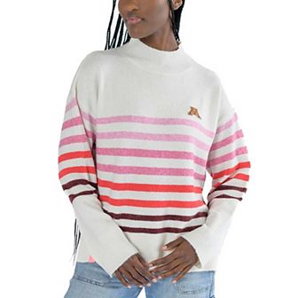 Women's Lusso White Minnesota Golden Gophers Simone Striple Mock Neck Oversized Pullover Sweatshirt