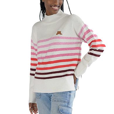 Women's Lusso White Minnesota Golden Gophers Simone Striple Mock Neck Oversized Pullover Sweater
