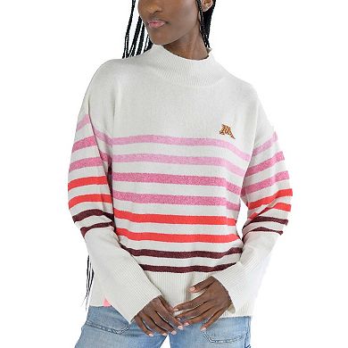 Women's Lusso White Minnesota Golden Gophers Simone Striple Mock Neck Oversized Pullover Sweater