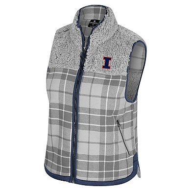 Women's Colosseum Gray Illinois Fighting Illini Matilda Sherpa Plaid Full-Zip Vest