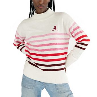 Women's Lusso White Alabama Crimson Tide Simone Striple Mock Neck Oversized Pullover Sweatshirt