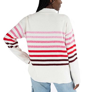 Women's Lusso White Alabama Crimson Tide Simone Striple Mock Neck Oversized Pullover Sweater