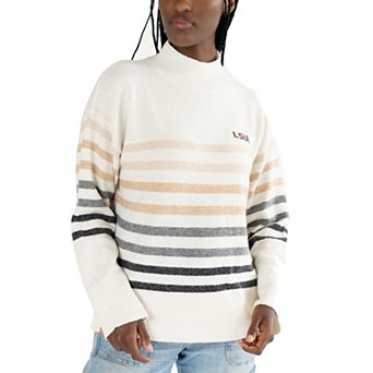 Women's Lusso White LSU Tigers Simone Striple Mock Neck Oversized Pullover Sweatshirt