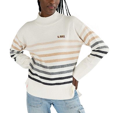 Women's Lusso White LSU Tigers Simone Striple Mock Neck Oversized Pullover Sweater