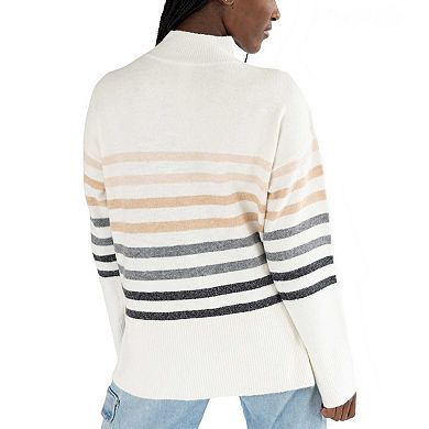 Women's Lusso White LSU Tigers Simone Striple Mock Neck Oversized Pullover Sweater