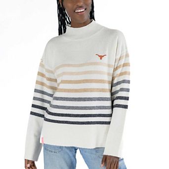 Women's Lusso White Texas Longhorns Simone Striple Mock Neck Oversized Pullover Sweatshirt