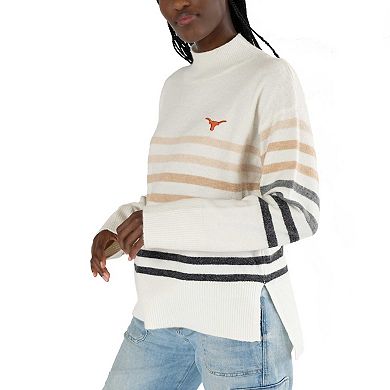 Women's Lusso White Texas Longhorns Simone Striple Mock Neck Oversized Pullover Sweater