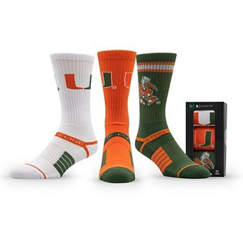 Unisex Strideline Miami Hurricanes Premium Knit Crew Socks Three-Pack