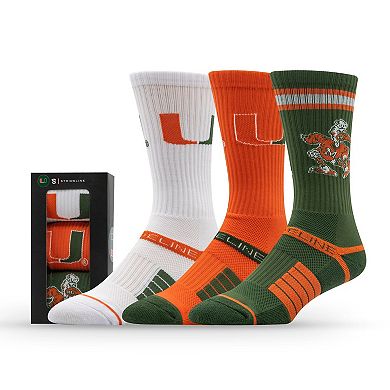 Unisex Strideline Miami Hurricanes Premium Knit Crew Socks Three-Pack