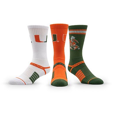 Unisex Strideline Miami Hurricanes Premium Knit Crew Socks Three-Pack
