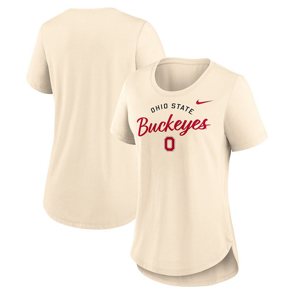 Women's Nike Cream Ohio State Buckeyes Script Logo Tri-Blend T-Shirt