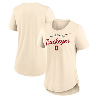 Women's Nike Cream Ohio State Buckeyes Script Logo Tri-Blend T-Shirt