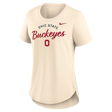 Women's Nike Cream Ohio State Buckeyes Script Logo Tri-Blend T-Shirt