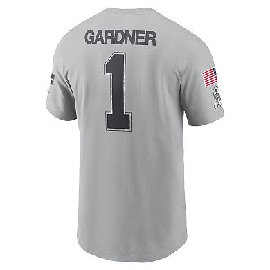 Men's Nike Ahmad Sauce Gardner Gray New York Jets 2024 Salute To Service Name & Number T-Shirt