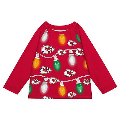 Toddler Kansas City Chiefs Two-Piece Garland Holiday Long Sleeve Pajama Set