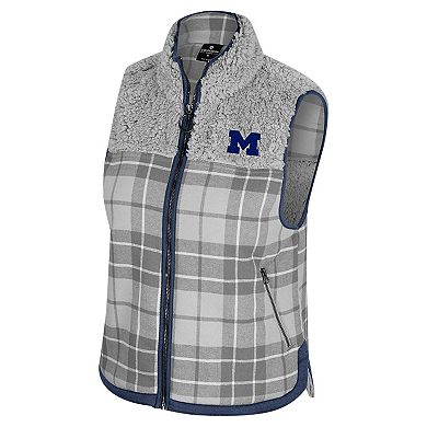 Women's Colosseum Gray Michigan Wolverines Matilda Sherpa Plaid Full-Zip Vest