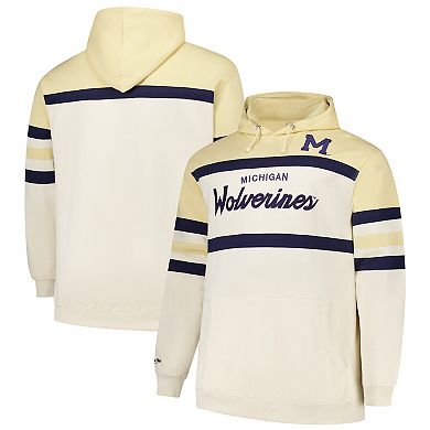 Men's Mitchell & Ness Cream Michigan Wolverines Big & Tall Head Coach Pullover Hoodie