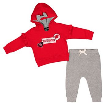 Girls Infant Colosseum Red Wisconsin Badgers Patches Fleece Pullover Hoodie and Pants Set
