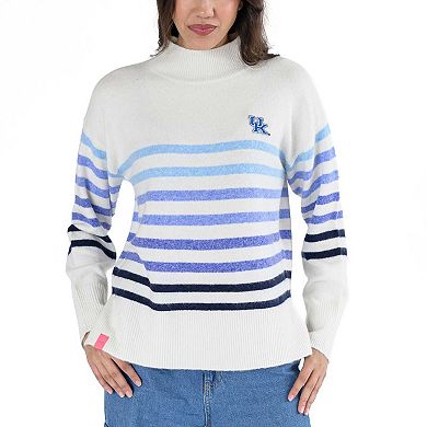 Women's Lusso White Kentucky Wildcats Simone Striple Mock Neck Oversized Pullover Sweater