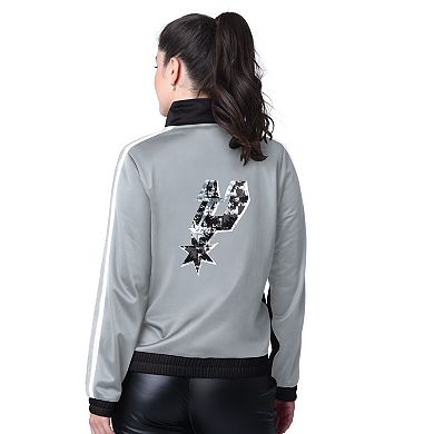 Women's G-III 4Her by Carl Banks Black/Silver San Antonio Spurs Rebel Sequin Bling Full-Zip Track Jacket