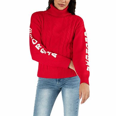 Women's Lusso Red Georgia Bulldogs Sylvie Cable Knit Turtleneck Pullover Sweater